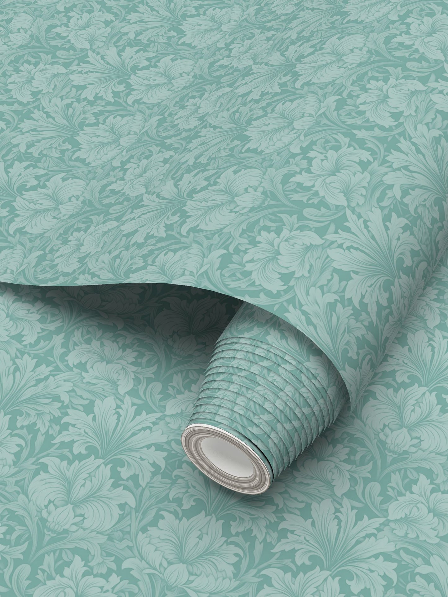 Duck Egg Damask Repeat Pattern Wallpaper