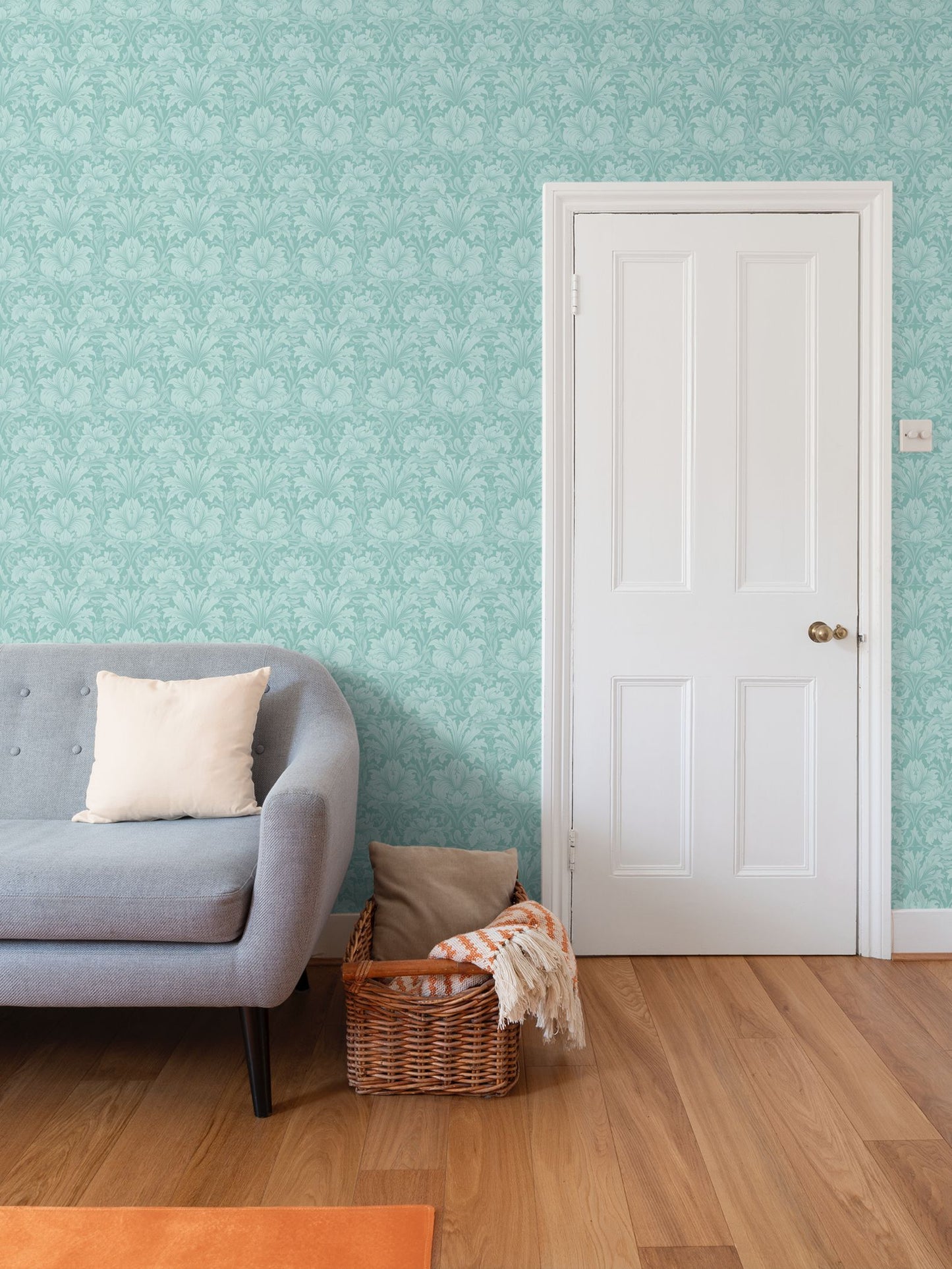 Duck Egg Damask Repeat Pattern Wallpaper