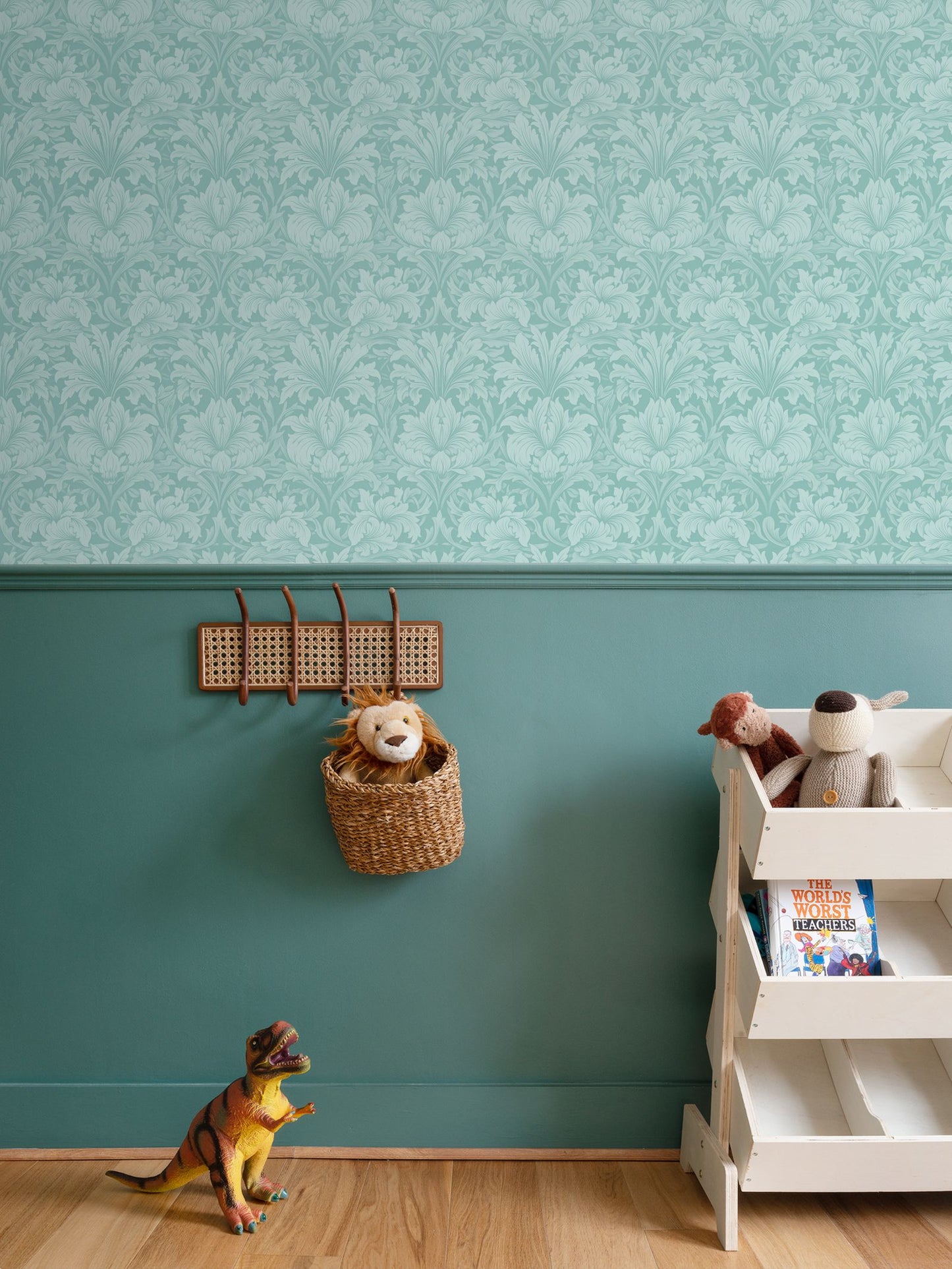 Duck Egg Damask Repeat Pattern Wallpaper