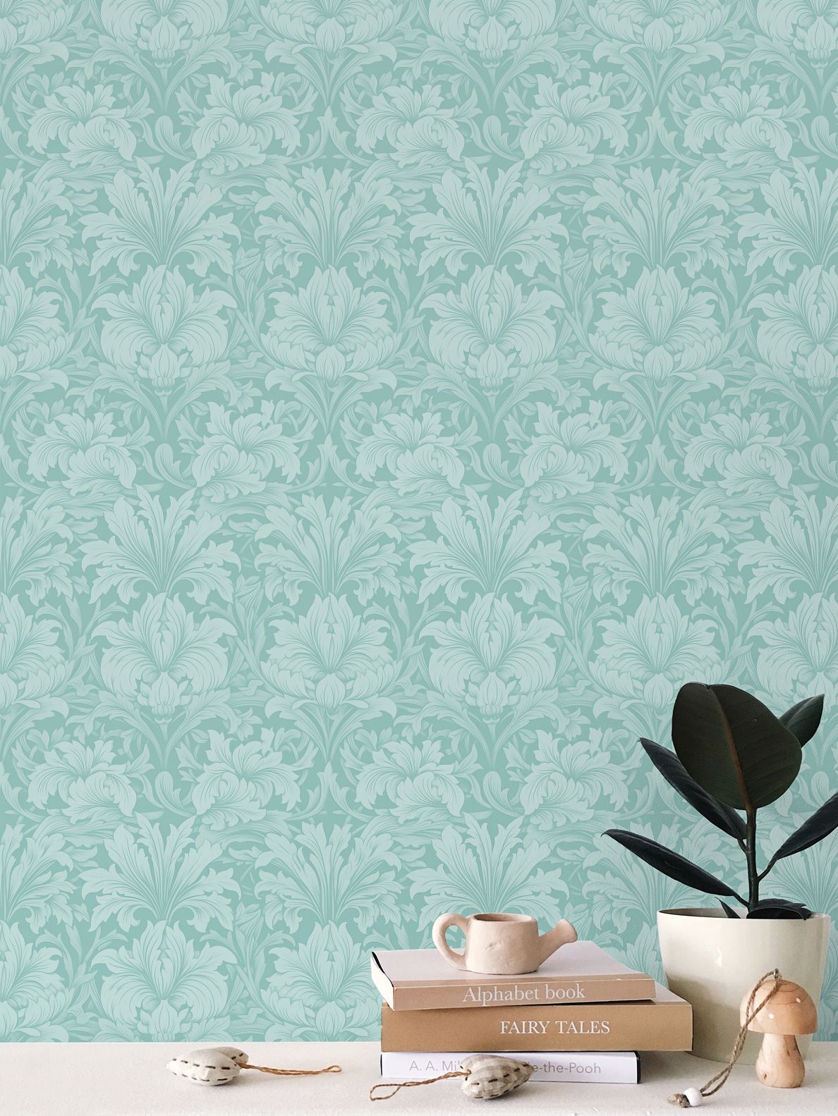 Duck Egg Damask Repeat Pattern Wallpaper