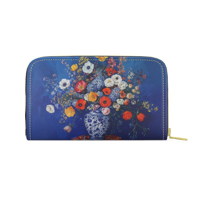 Blooming Blue Leather Zip Purse