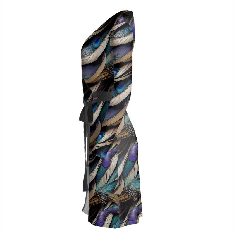 Peacock Feathers Wrap Dress