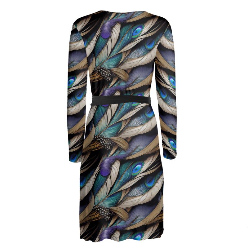 Peacock Feathers Wrap Dress