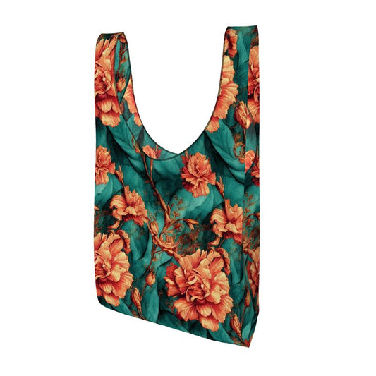 Vintage Orange on Green Flowers Parachute Shopping Bag