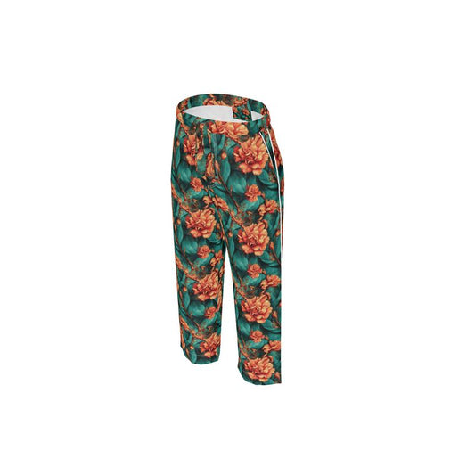 Vintage Orange on Green Flowers Womens Luxury Pyjama Trousers