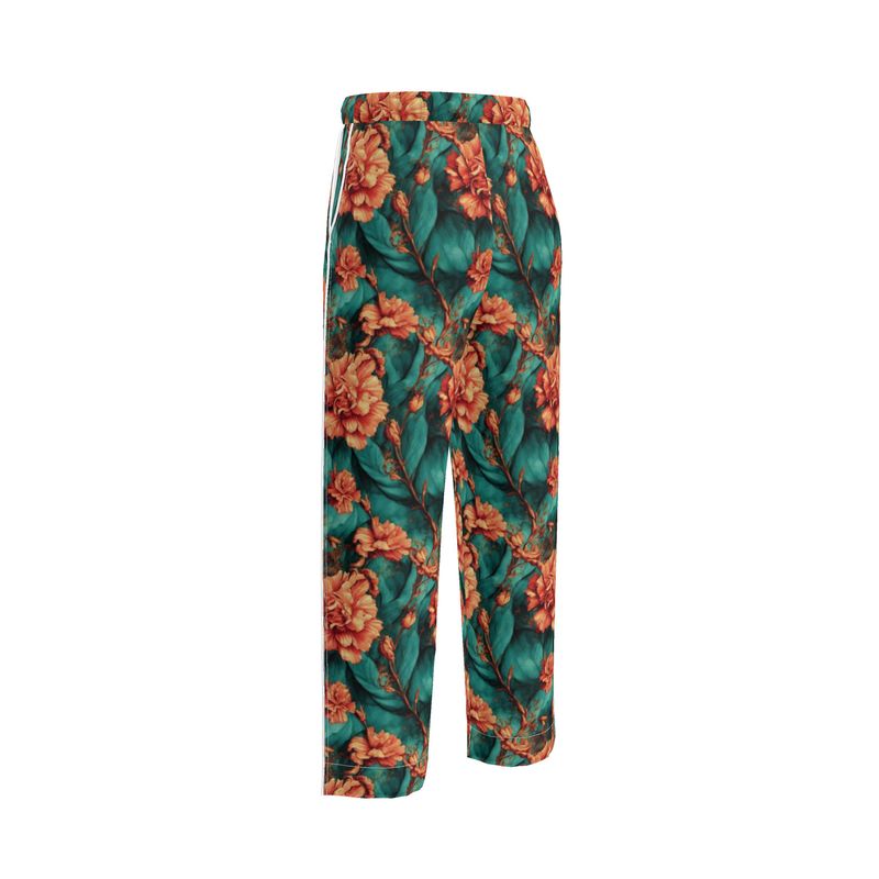 Vintage Orange on Green Flowers Womens Luxury Pyjama Trousers