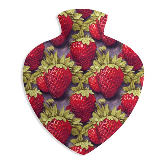 Strawberries on Indigo Heart Hot Water Bottle