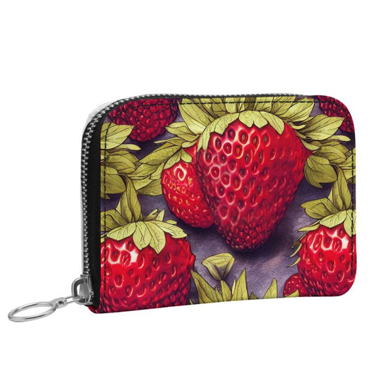 Strawberries on Indigo small leather zip purse