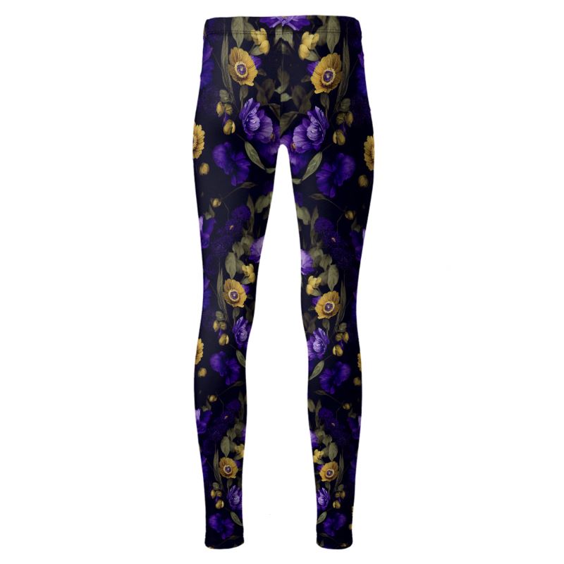 Night Garden Purple and Gold Blooms High Waisted Leggings