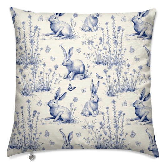 Blue and Cream Rabbit Toile Cushion Covers