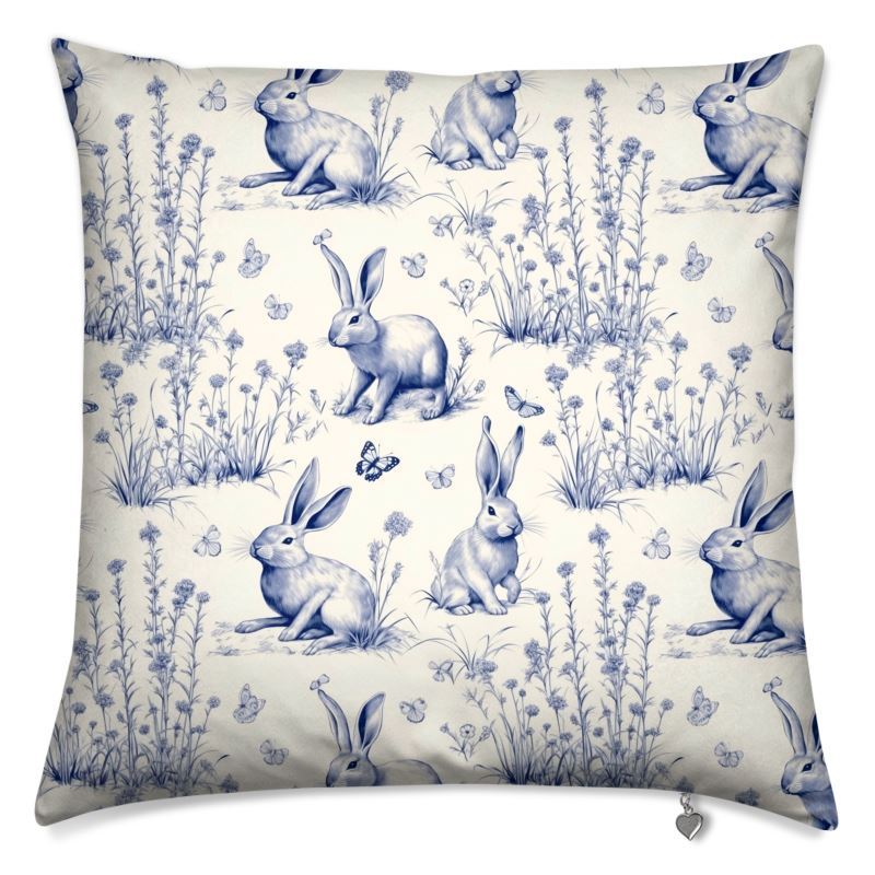 Blue and Cream Rabbit Toile Cushion Covers