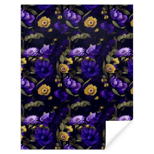 Night Garden Purple and Gold Blooms Gift Wrap