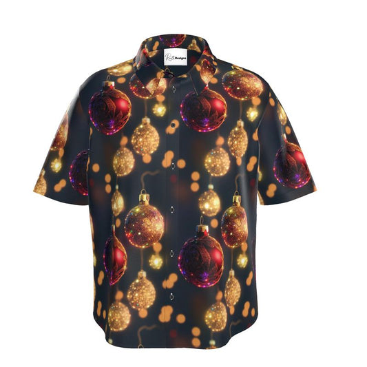 Red and Gold Christmas Baubles Mens Short Sleeve Shirt