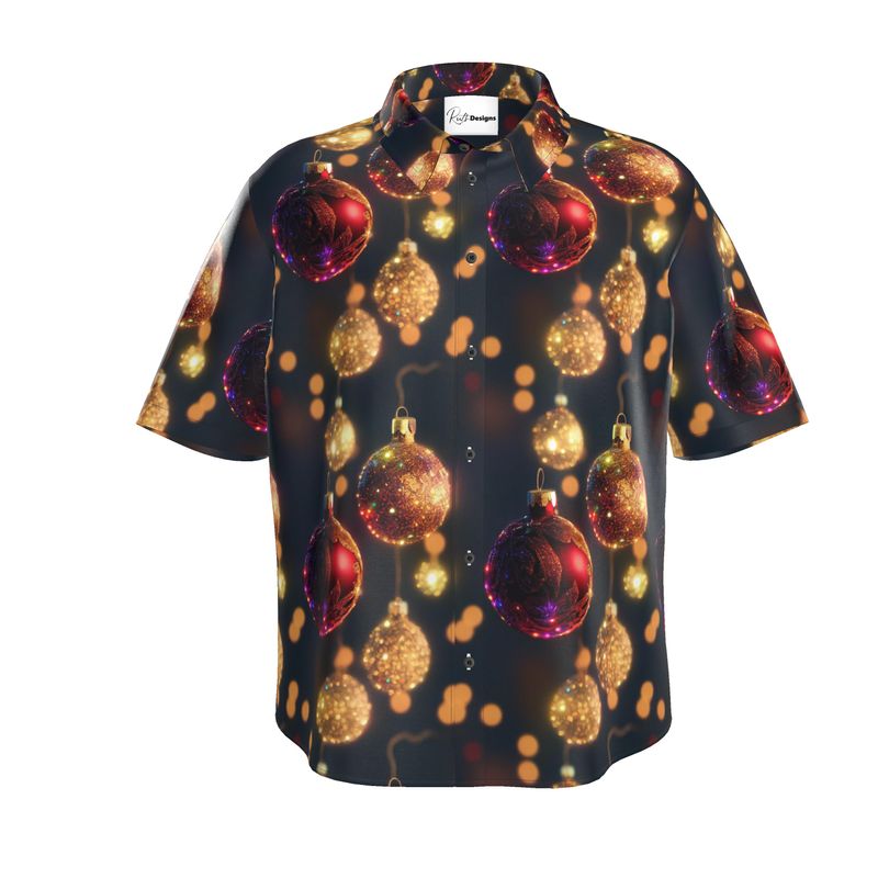 Red and Gold Christmas Baubles Mens Short Sleeve Shirt