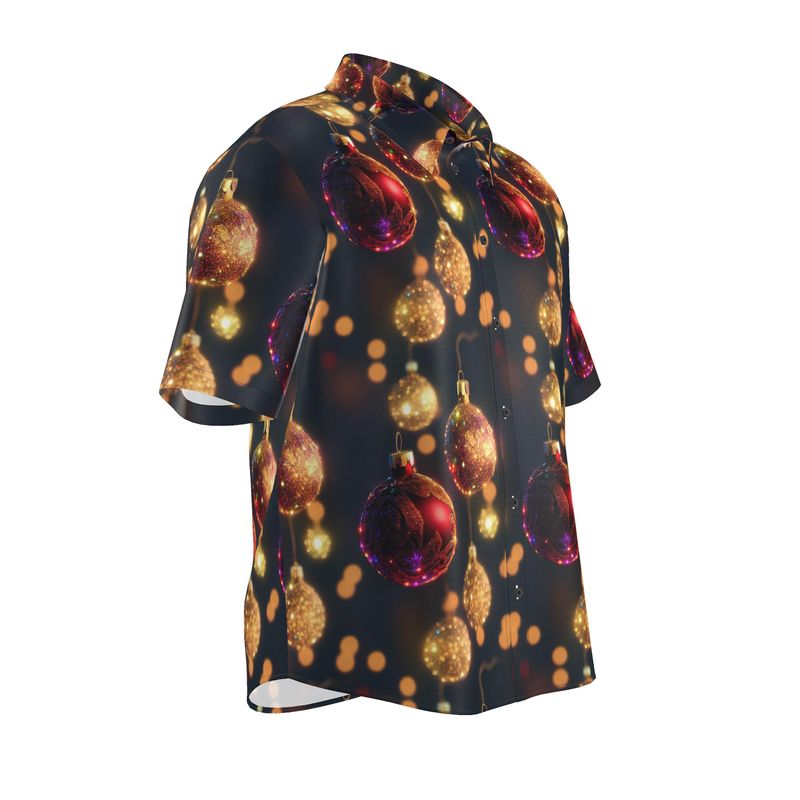 Red and Gold Christmas Baubles Mens Short Sleeve Shirt