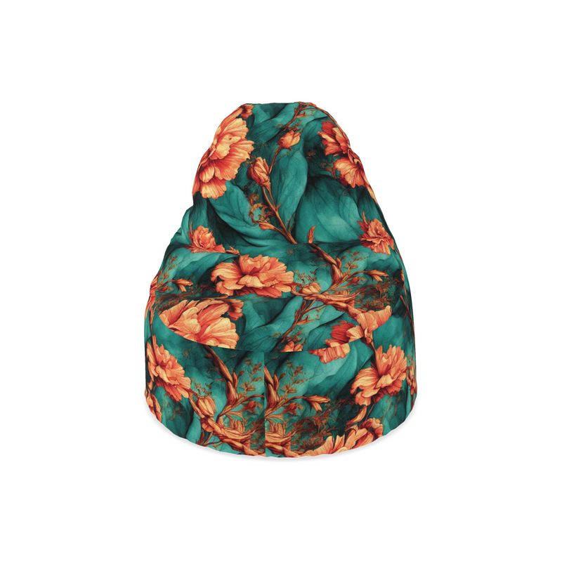 Vintage Orange on Green Flowers Bean Bags