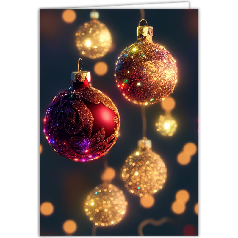 Red and Gold Christmas Baubles Greetings Cards