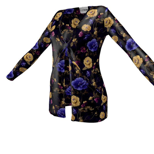 Night Garden Anemone Blooms Ladies Cardigan with Pockets