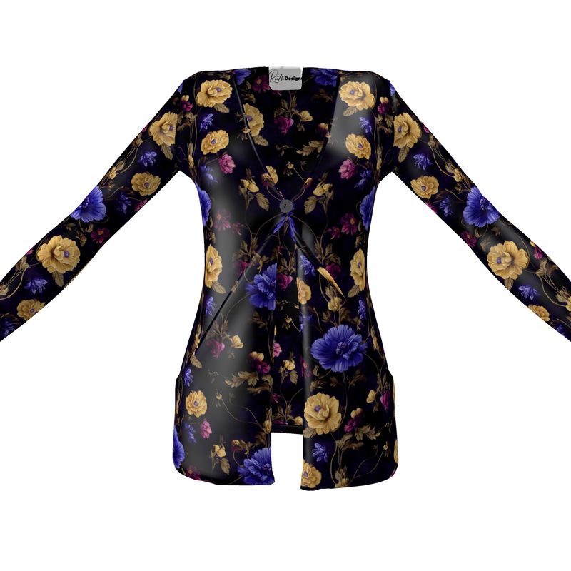 Night Garden Anemone Blooms Ladies Cardigan with Pockets