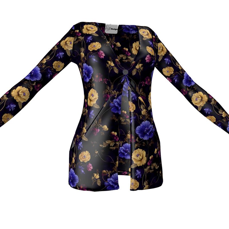 Night Garden Anemone Blooms Ladies Cardigan with Pockets