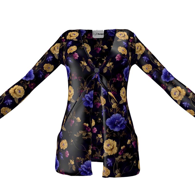 Night Garden Anemone Blooms Ladies Cardigan with Pockets