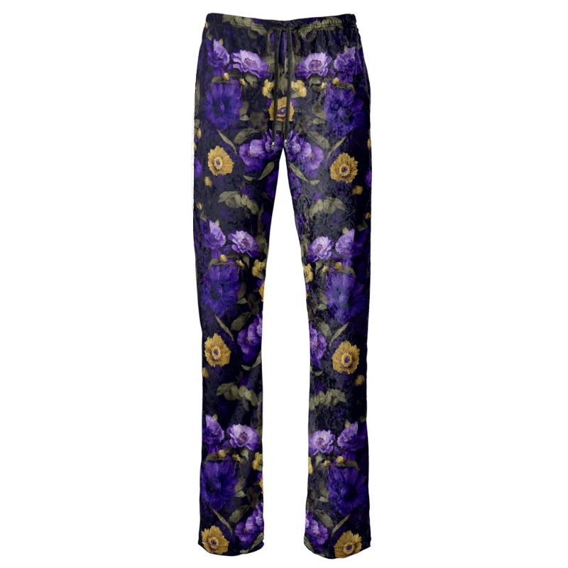 Night Garden Purple and Gold Blooms Womens Trousers