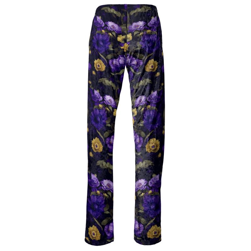 Night Garden Purple and Gold Blooms Womens Trousers