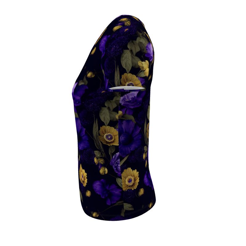 Night Garden Purple and Gold Blooms Ladies Scoop Neck Shirt