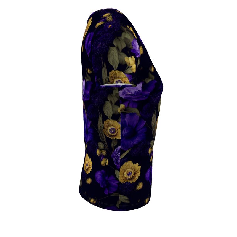 Night Garden Purple and Gold Blooms Ladies Scoop Neck Shirt