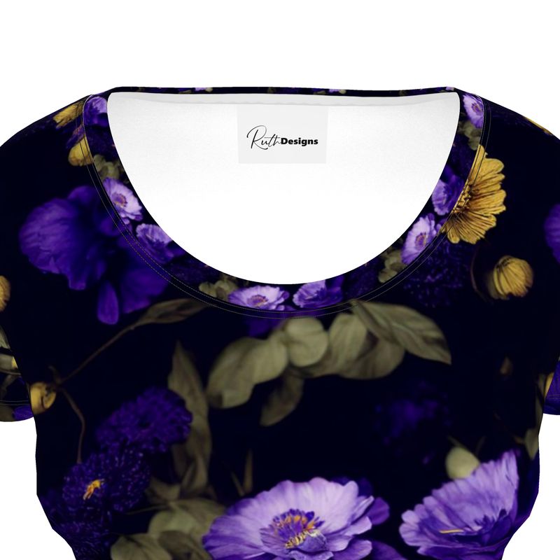 Night Garden Purple and Gold Blooms Ladies Scoop Neck Shirt