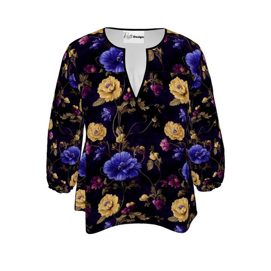 Night Garden Anemone Blooms Womens Blouse