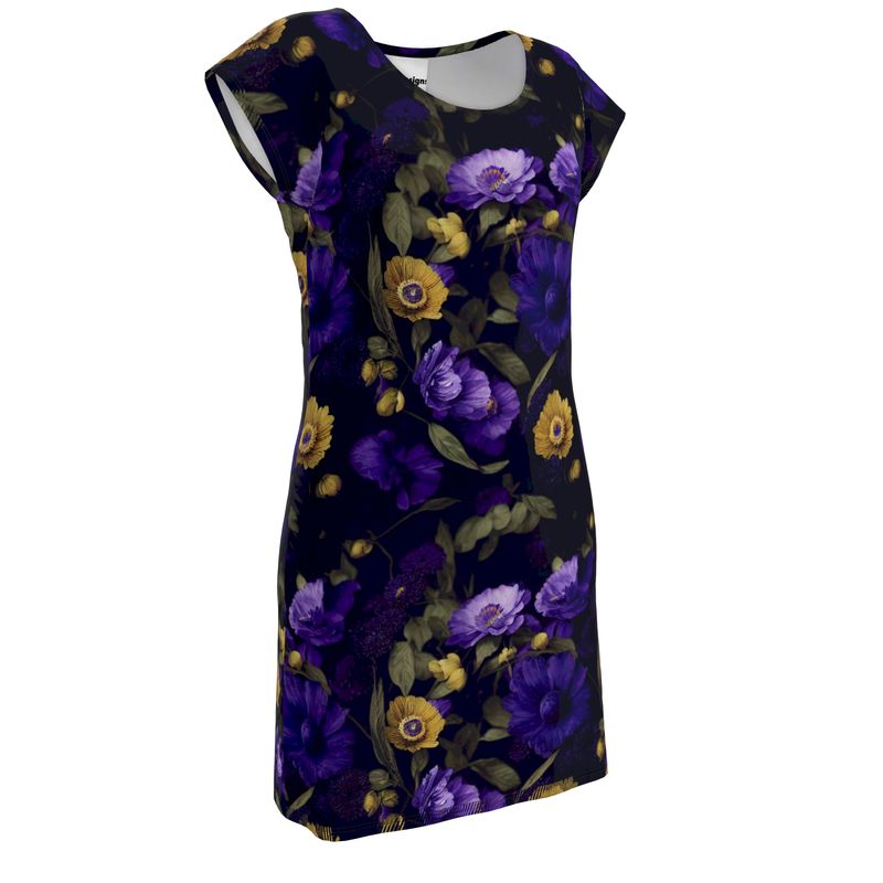 Night Garden Purple and Gold Blooms Ladies Tunic T Shirt