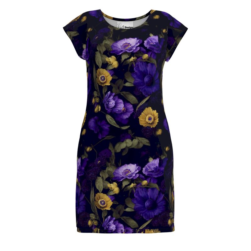 Night Garden Purple and Gold Blooms Ladies Tunic T Shirt