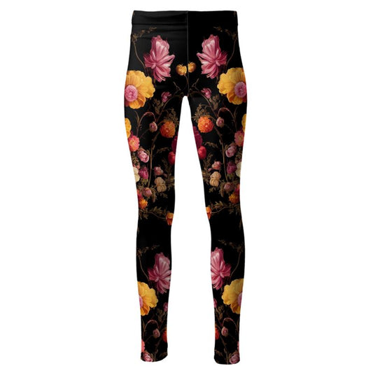 Pink and Gold Anemone Blooms High Waisted Leggings