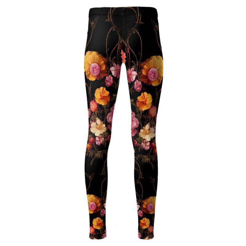 Pink and Gold Anemone Blooms High Waisted Leggings