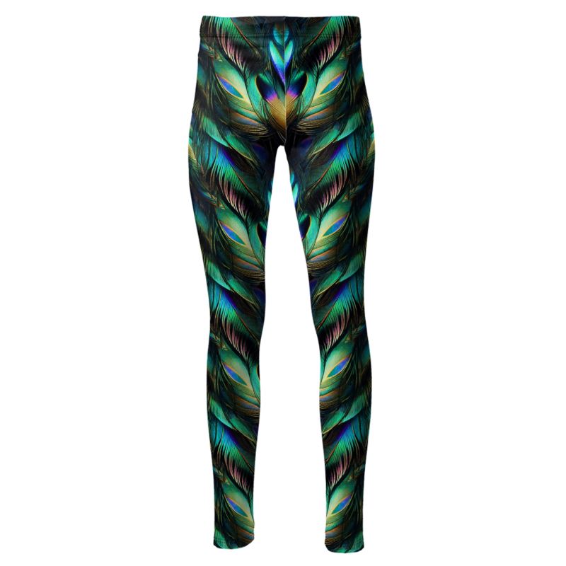 Iridescent Peacock Feathers High Waisted Leggings