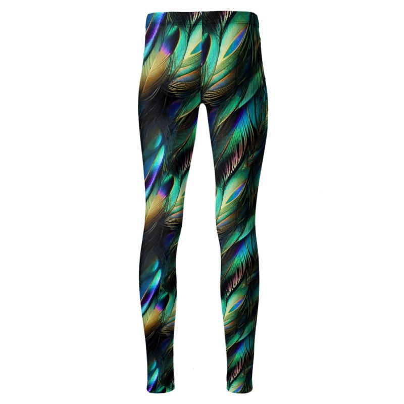 Iridescent Peacock Feathers High Waisted Leggings