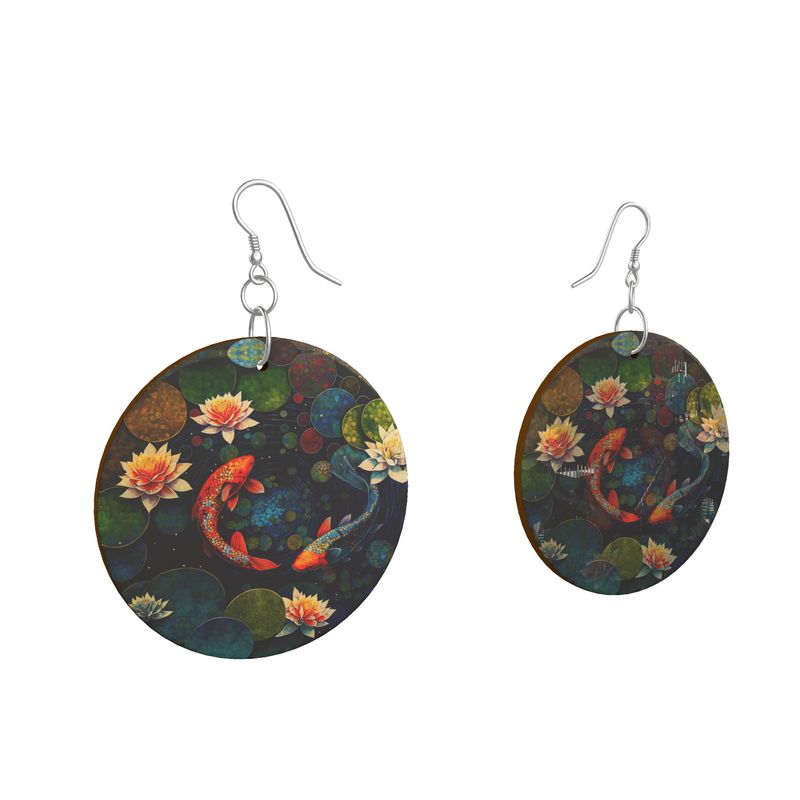 Koi Pond Wooden Earrings Organic Shapes