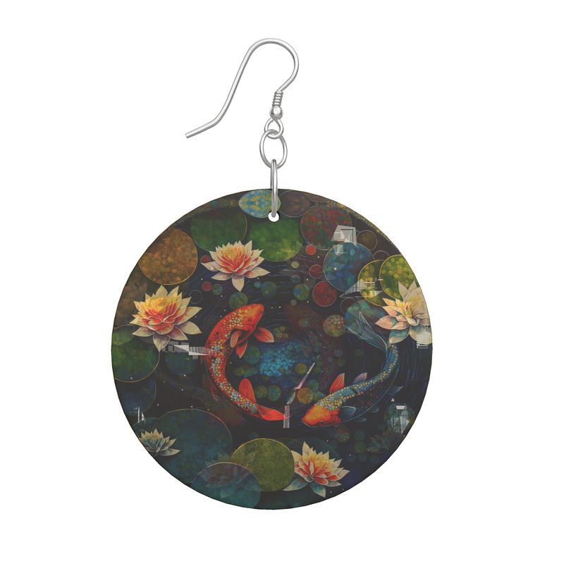 Koi Pond Wooden Earrings Organic Shapes