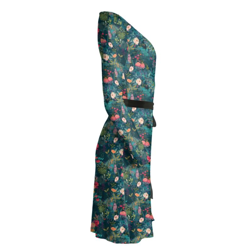 Teal Garden Whimsy Wrap Dress