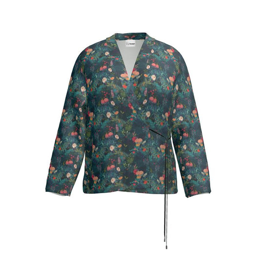 Teal Garden Whimsy Wrap Blazer