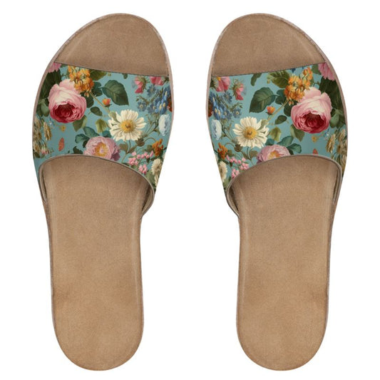 Rose Garden Womens Leather Sliders