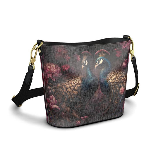 Peacock Fantasy Enchantment Penzance Large Leather Bucket Tote