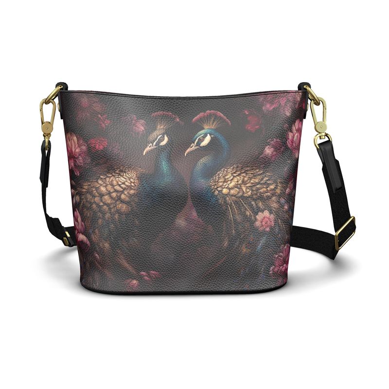 Peacock Fantasy Enchantment Penzance Large Leather Bucket Tote