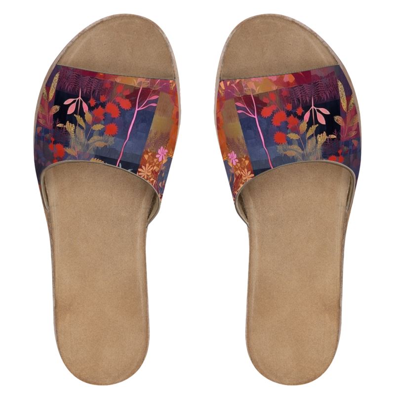 Patchwork Delight Tapestry Womens Leather Sliders