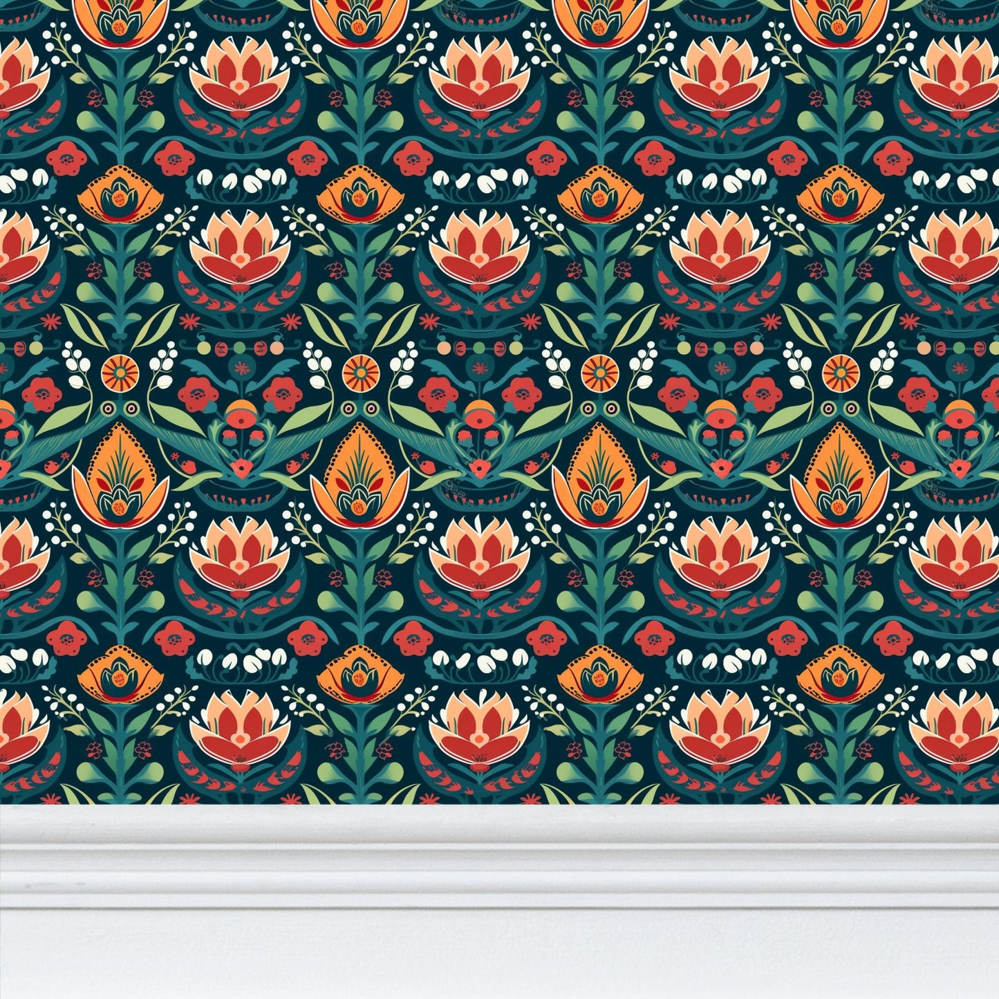 Folk Art Tapestry Repeat Pattern Wallpaper