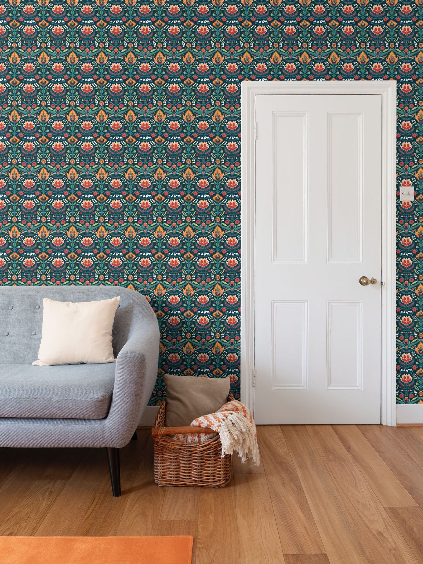 Folk Art Tapestry Repeat Pattern Wallpaper