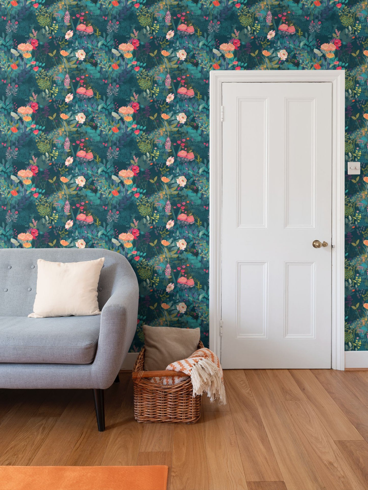 Teal Garden Whimsy Repeat Pattern Wallpaper