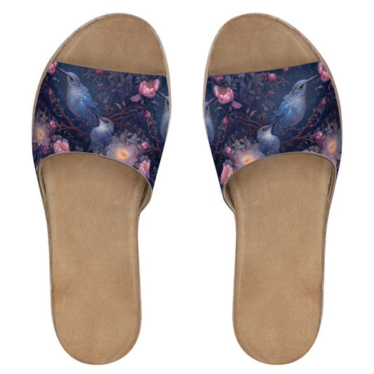 Moonlit Hummingbird Womens Leather Sliders