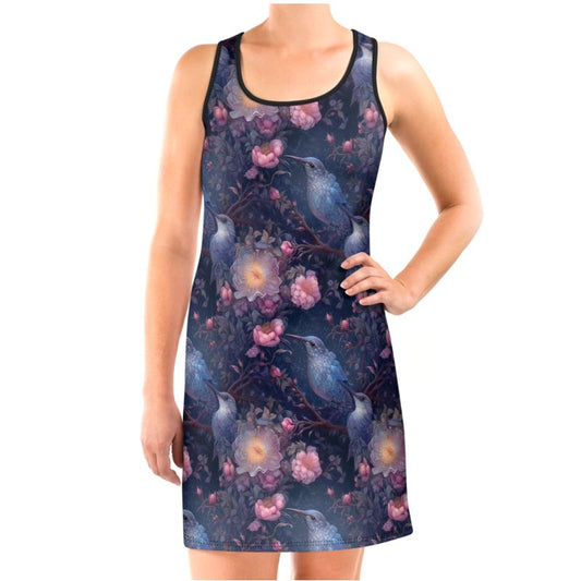 Moonlit Hummingbird Harmony Scuba Vest Dress